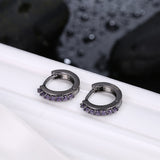 Platinum Black Gunmetal Plated Earrings  Hoop Huggies Zirconia  Latch Back Clasp L669