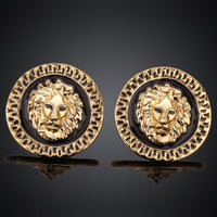 Rose Gold Platinum Plated Black Earrings Clip On Push Back Lion 1" L319