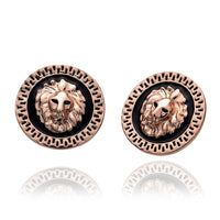 Rose Gold Platinum Plated Black Earrings Clip On Push Back Lion 1" L319