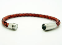 Unisex Braided Leather Bullet Stainless Steel Magnetic Clasp Bracelet Red