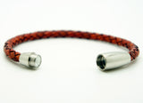 Unisex Braided Leather Bullet Stainless Steel Magnetic Clasp Bracelet Red