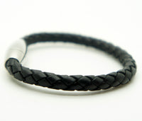 Unisex Braided Leather Stainless Steel Magnetic Clasp Bracelet Black SAME DAY SH