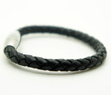 Unisex Braided Leather Stainless Steel Magnetic Clasp Bracelet Black SAME DAY SH