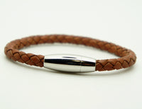 Unisex Braided Leather Stainless Steel Magnetic Clasp Bracelet Brown SAME DAY SH