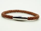 Unisex Braided Leather Stainless Steel Magnetic Clasp Bracelet Brown SAME DAY SH