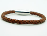 Unisex Braided Leather Stainless Steel Magnetic Clasp Bracelet Brown SAME DAY SH