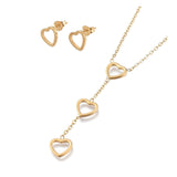 Stainless Steel Set Earring Pendant Necklace Heart Gold 18" P842