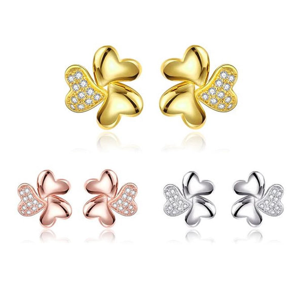 Rose Gold Plated Earrings Stud AAA Zirconia Push Back Hearts .44" L269