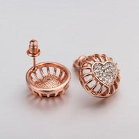Rose Gold Platinum Plated Earrings Stud AAA Zirconia Push Back Heart .56" L272
