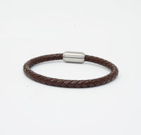 Unisex Men's Genuine Leather Stainless Steel Magnetic Clasp Bracelet Brown