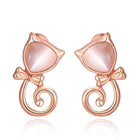 Rose Gold Plated Earrings Stud Push Back Cat .48" L263