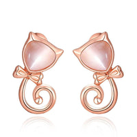 Rose Gold Plated Earrings Stud Push Back Cat .48" L263