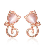 Rose Gold Plated Earrings Stud Push Back Cat .48" L263