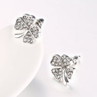 Rose Gold Platinum Plated  Earrings Stud AAA Zirconia Push Back Clover .48" L251