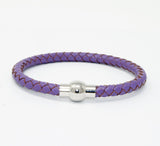 Unisex Men's Genuine  Leather Stainless Steel Magnetic Clasp Bracelet Purple