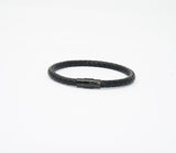 Unisex Genuine Leather Stainless Steel Magnetic Clasp Bracelet Black 8" Inches