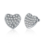 Rose Gold Platinum Plated  Earrings Stud AAA Zirconia Push Back Heart .64" L241