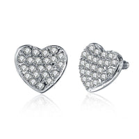 Rose Gold Platinum Plated  Earrings Stud AAA Zirconia Push Back Heart .64" L241