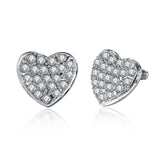 Rose Gold Platinum Plated  Earrings Stud AAA Zirconia Push Back Heart .64" L241