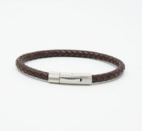 Unisex Men's Genuine Leather Stainless Steel Magnetic Clasp Bracelet Brown