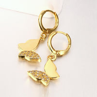 Rose Gold Plated Earrings Drop Dangle AAA Zirconia Leverback Butterfly .6" L231
