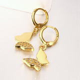 Rose Gold Plated Earrings Drop Dangle AAA Zirconia Leverback Butterfly .6" L231
