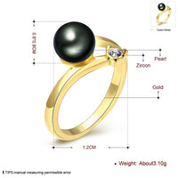 Gold Plated Solitaire Ring Black Glass Pearl For Women B160