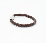 Unisex Men's Genuine Leather Stainless Steel Magnetic Clasp Bracelet Brown