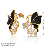 Rose Gold Platinum Plated Black Earrings Zirconia Push Back Butterfly .68" L303