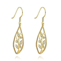 Gold/Rose Gold Plated Earrings Drop Dangle AAA Zirconia FishHook Leaf.4"L227