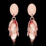Rose Gold Plated  Earrings Drop Dangle Push Back .52" L264