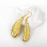 Rose Gold Plated Earrings Drop Dangle Fish Hook Leaf 52" L265
