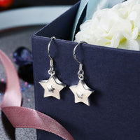 Sterling Silver Plated Earrings Drop Dangle Fish Hook Star .48" L427