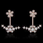 Rose Gold Platinum Plated  Earrings AAA Zirconia Push Back Flowers .72" L224