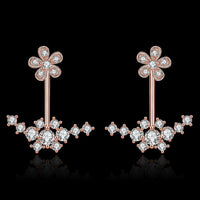 Rose Gold Platinum Plated  Earrings AAA Zirconia Push Back Flowers .72" L224