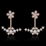 Rose Gold Platinum Plated  Earrings AAA Zirconia Push Back Flowers .72" L224