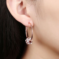 Rose Gold Platinum Plated  Earrings Drop Dangle AAA Zirconia French Clip.4" L242