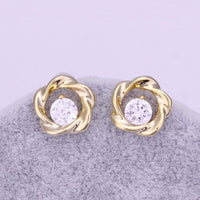 Rose Gold Platinum Plated Earrings Stud AAA Zirconia Push Back Rose .44" L283