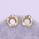 Rose Gold Platinum Plated Earrings Stud AAA Zirconia Push Back Rose .44" L283