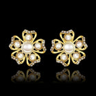 Rose Gold Platinum Plated Earrings Pearl AAA Zirconia Push Back Flower .76" L326