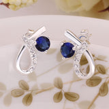 Sterling Silver Plated Blue Earrings Stud AAA Zirconia Push Back  L354