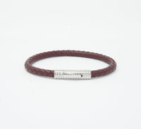 Unisex Men's Genuine Leather Stainless Steel Magnetic Clasp Bracelet Burgundy