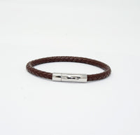 Unisex Men's Genuine Leather Stainless Steel Magnetic Clasp Bracelet Brown