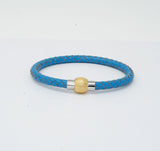 Unisex Men's Genuine  Leather Stainless Steel Magnetic Clasp Bracelet Light Blue