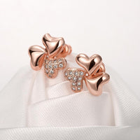 Rose Gold Plated Earrings Stud AAA Zirconia Push Back Hearts .44" L269