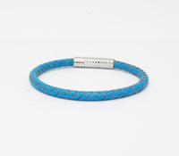 Unisex Men's Genuine  Leather Stainless Steel Magnetic Clasp Bracelet Light Blue