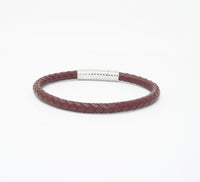 Unisex Men's Genuine Leather Stainless Steel Magnetic Clasp Bracelet Burgundy