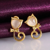 Rose Gold Plated Earrings Stud Push Back Cat .48" L263