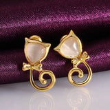 Rose Gold Plated Earrings Stud Push Back Cat .48" L263
