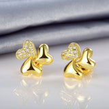 Rose Gold Plated Earrings Stud AAA Zirconia Push Back Hearts .44" L269